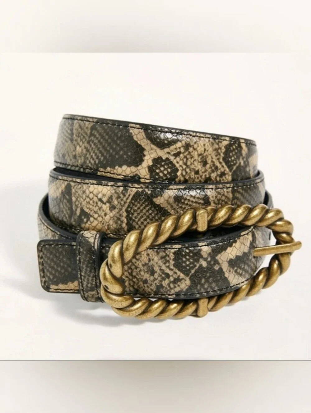 Free People Sophie Snake Print Leather Brass Buckle Belt M/L